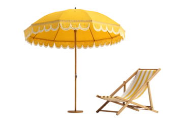 Yellow Beach Umbrella and Chair Set Vacation Ready Isolated Summer Relaxation