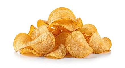 Crispy potato chips pile, seasoned savory snack food, salty potato crisps, perfect for parties 87 characters
