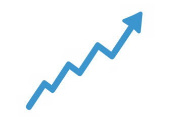 Blue graph arrow showing upward trend on transparent background representing growth and financial success
