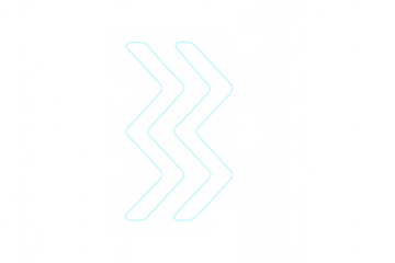 Light blue neon zigzag arrows pointing right, glowing abstract chevron lines, indicating direction on transparent background