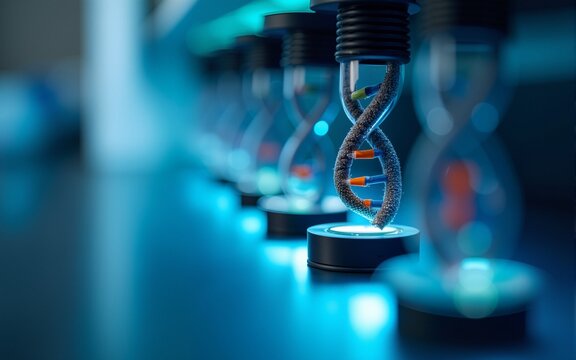 Close-up of a DNA sequencing machine, emphasizing the advancements in biotechnology and genetics. High quality