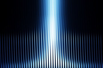 Abstract blue light beam emerging from textured glass surface with vertical lines