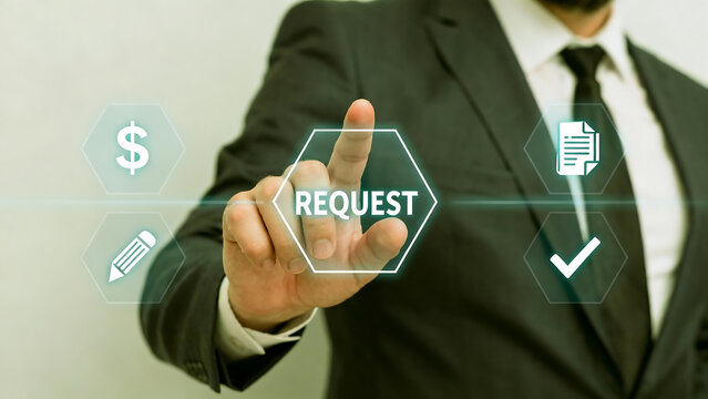 REQUEST. Concept of business finance service request. Online submission request.new concept