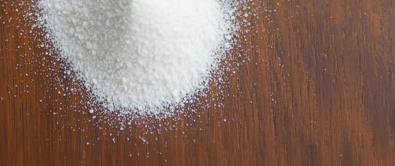 Macro shot of pouring white powder onto a wood surface revealing its texture and details for food - Powered by Adobe