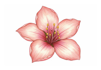 Fototapeta premium Beautiful Pink Flower Blossom with Yellow Stamens Watercolor Art