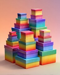 Obraz premium Colorful Gradient Boxes in Various Sizes Stacked on Soft Background