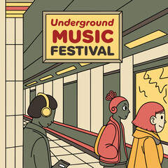 Underground Music Festival Subway Illustration