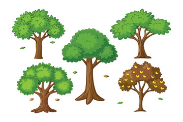 Diverse Trees Illustration: A collection of various trees showcase different shapes, colors, and textures, creating a vibrant display of botanical diversity.