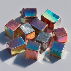 Colorful Iridescent Metallic Cubes on Light Background