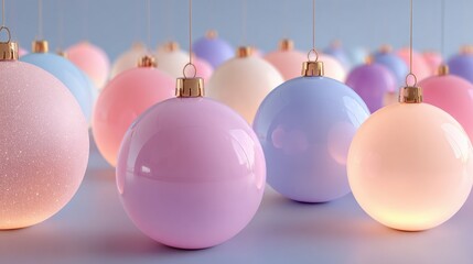 Beautiful Pastel Colored Christmas Ornaments Hanging Decoratively