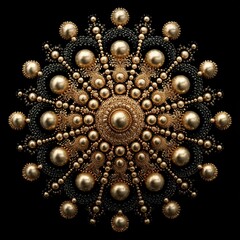Elegant Golden Pearl Decoration on Black Background with Radiance