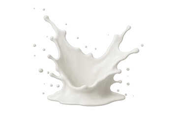 Dairy milk splashing on a transparent background, creating a dynamic liquid motion scene with drops and a crown effect