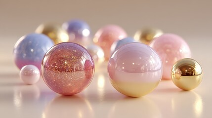 Colorful Glass Spheres with Sparkling Effects on Neutral Background
