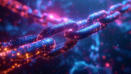 Glowing chain illustration, digital art, with blue and orange lights