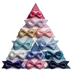 Colorful Decorative Bows Arranged in a Triangle Shape Display