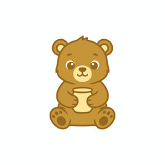 Fototapeta premium Cute Cartoon Bear Holding Honey Jar Children Mascot Logo Vector