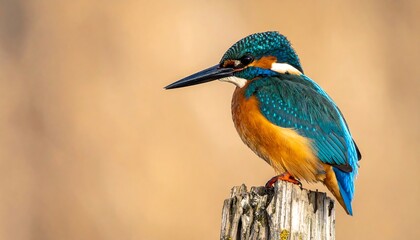 A vibrant, jewel-toned bird perched on a weathered wooden post