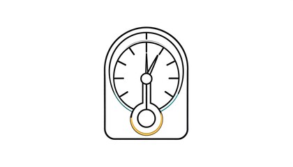 Stylized analog speedometer, black outline, showing a speed, set on white