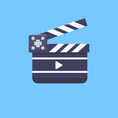 Flat Cartoon Clapperboard Icon for Movie and Video Production