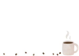 水彩風のコーヒーカップ　ナチュラルで温かみのあるカフェイラスト素材