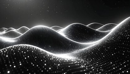 Abstract grayscale undulating surface, digitally rendered, and starlit
