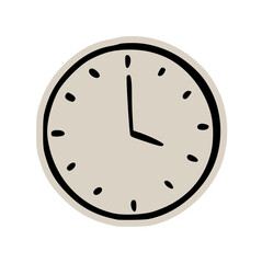Wall clock time schedule scrapbook doodle sticker icon: hand drawn illustration of deadline management, planning organization, and minimal business design