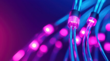 Abstract image of vibrant, glowing cables with a mix of blue and pink hues, suggesting a technological or digital theme.