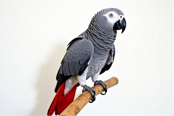 Obraz premium African Grey Parrot on Natural Wood Branch