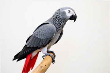 Obraz premium African Grey Parrot on Natural Wood Branch