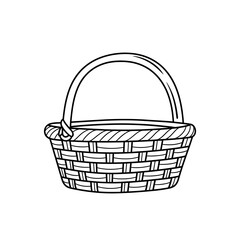 Wicker Basket Icon – Handwoven Storage, Picnic, and Market Basket Illustration