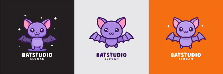 Cute bat logos on colorful backgrounds