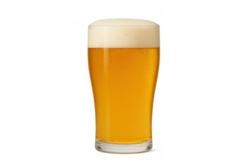 Glass of golden lager beer with white foam head, refreshing alcoholic beverage, celebrating party concept