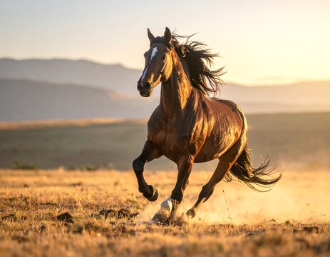 Running horse in golden light - Powered by Adobe