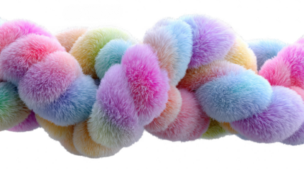 Fluffy pastel braided texture with soft gradient colors isolated on transparent background