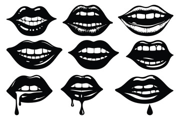 Nine Black Lips With White Teeth And Drips mouth