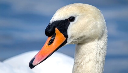 Close-up view of a majestic swan's head, showcasing white feathers