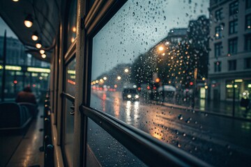 Rainy Bus Window with City Lights  Cinematic Travel Mood Photography