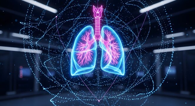 Human lungs with abstract network connections, futuristic medical concept