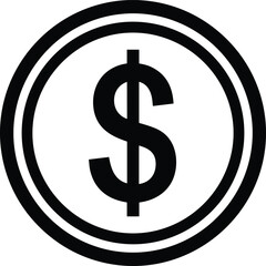Dollar sign vector icon, black and white money symbol, financial graphic, currency illustration, economic concept, minimalist finance design template