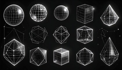 Digital rendering of geometric shapes, rendered in a monochromatic style