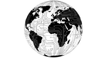 Digital world map with electronic circuit design