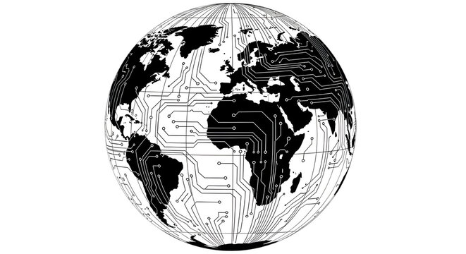 Digital world map with electronic circuit design - Powered by Adobe