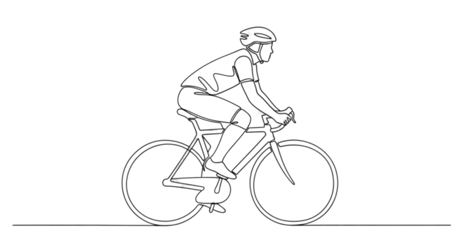 Cyclist riding a road bike in outline style