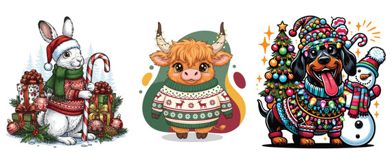 Fototapeta premium Charming christmas character groupings for festive holiday designs and greetings