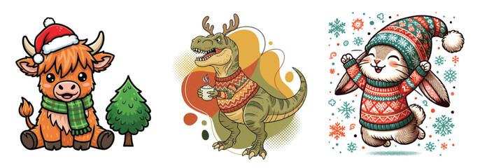 Cute christmas animals and festive food designs for holiday celebrations and crafts