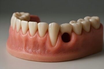 Obraz premium Realistic Dental Model with Missing Tooth in Lower Jaw – Educational Oral Surgery Reference