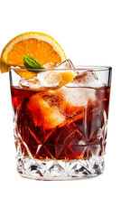 glass with negroni cocktail isolated on transparent background. Alcoholic drink, design element for restaurant or bar. Design element for menu.
