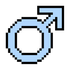 Pixel male symbol vector for gender, men's identity, and social concepts in a retro pixelated style. Useful for illustrating masculinity, identity, and male representation.