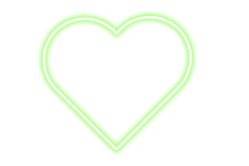 Green heart shaped glowing neon light symbol of love and nature, frame,icon.