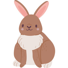 Cute Brown Rabbit With Fluffy White Chest And Long Ears Sitting On Transparent Background Animated Style